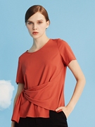 BALUODI芭罗蒂女装夏装时尚通勤桔红色收腰不对称设计女小衫