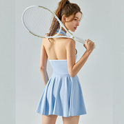 带胸垫假两件防走光网球连衣裙裸感面料舞蹈羽毛球运动两件套装女