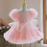 粉色儿童夏季短袖女孩公主裙超仙蓬蓬裙生日花童网纱礼服演出服