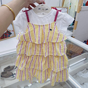 韩国原d童装 22年女宝儿童彩条蛋糕裙白色纯棉打底短袖连衣裙套装