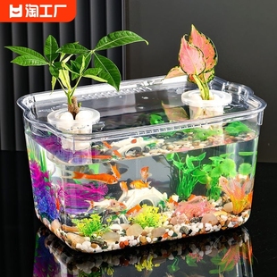 塑料金鱼缸(金鱼缸)家用桌面客厅，小型仿玻璃乌龟，造景生态缸迷你大号方形