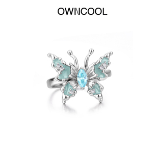 蓝色蝴蝶食指戒指女2024轻奢独特小众设计高级感装饰饰品