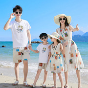大码母女装胖mm夏季连衣裙中长裙沙滩度假海边拍照一家三口亲子装