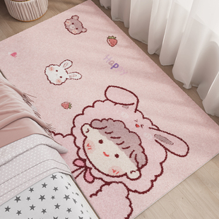 儿童房可爱地毯卧室床边毯家用女孩房间客厅地垫羊羔绒床前毯子
