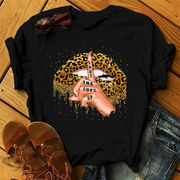leopardprintlipst-shirt欧美大码黑色t恤豹纹嘴唇女上衣