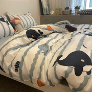 可爱卡通风小鲸鱼四件套单人学生宿舍床单被套三件套床上用品1.5m