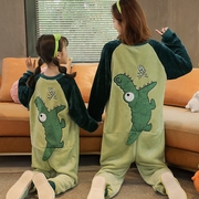 如厕鳄鱼母女珊瑚绒，连体睡衣秋冬季亲子法兰绒睡袋卡通女童家居服