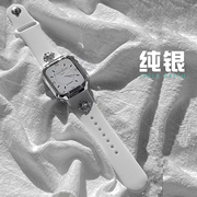 星图适苹果硅胶手表带applewatch12356se7s89男女，mm40创意44潮42iwatch边框41保护套壳纯银铆钉ins45ultra49