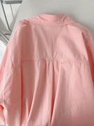 多巴胺粉色纯棉长袖衬衫女2024年春装夏季小个子上衣衬衣外套