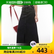 香港直邮潮奢 Topshop 女士 slung 牛仔低腰长款水洗黑色半身裙