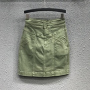 欧货2025夏季新款时尚大口袋草绿色牛仔半身裙女宽松显瘦A字短裙