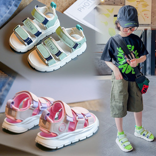 儿童时尚夏季沙滩鞋2024年女童，魔术贴休闲鞋韩版男童防滑凉鞋