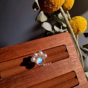 原创独家手工制作天然蓝月光石猫爪戒指女美国14k包金细指环定制