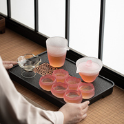 粉色玻璃功夫茶具套装家用茶盘小套办公室客厅防烫耐热泡喝茶女士
