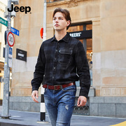 jeep美国吉普 长袖衬衫秋季宽松高级质感加绒格子衬衫男
