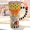 仟度时尚卡通马克杯，带盖可爱陶瓷杯子创意，情侣水杯彩绘咖啡杯