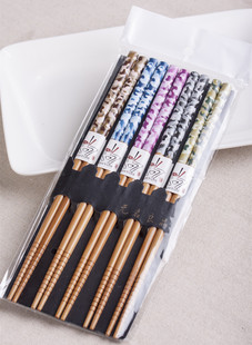 出口日本家用迷彩系列竹木筷，情侣筷子环保防滑创意筷子5双
