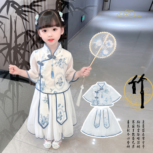 青花瓷女童古装汉服夏季儿童中国风公主裙，改良超仙唐装复古演出服