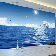 3d立体风景壁纸沙滩，海景大型壁画客厅，卧室电视背景墙纸墙布影视