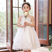 女童连衣裙2024夏装洋气公主裙，夏季大童儿童，白色蓬蓬网纱裙子