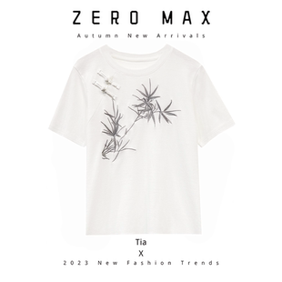 小田zeromax/国风质感复古中式竹子短袖T恤女