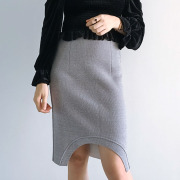 不规则半身裙灰色短裙纯棉毛边个性设计韩国女装高腰性感一步裙