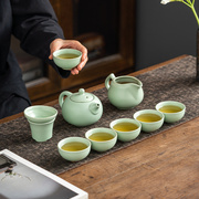 汝窑功夫茶具套装整套家用哥窑陶瓷开片可养蝉翼汝瓷茶壶盖碗