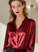 红色缎面衬衫女春季2024法式内搭长袖气质薄款显瘦OL通勤衬衣