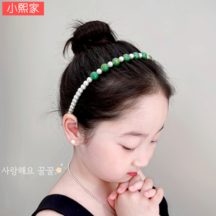 韩国气质小公主仿珍珠发箍复古女孩儿童，头饰时尚宝宝头箍串珠头扣