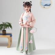 汉服女童秋季古装中国风超仙长袖袄裙12岁女孩，童装儿童唐装连衣裙