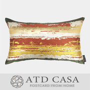 简约现代中式/样板间设计师沙发床上布艺靠垫/红金色抽象条纹腰枕