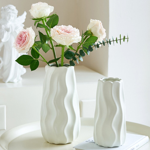 高级感奶油陶瓷花瓶鲜花水培，插花摆件客厅餐厅干花装饰品简约现代