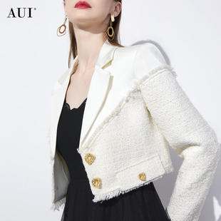 aui白色气质小香风外套，女2024秋季小个子，设计感短款长袖上衣