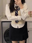 韩式女团学院风jk制服，套装黄色马甲白衬衫，纯欲修身包臀裙三件套潮