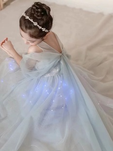 小女孩会发光的公主裙夜光小朋友蓝色连衣裙女童高级感主持人礼服