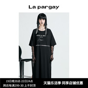 Lapargay纳帕佳夏季女装黑白色裙子个性时尚短袖针织连衣裙潮