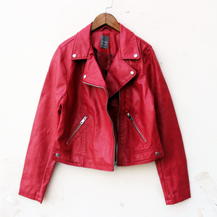 红色小皮衣短外套，女2022年春季韩版修身娇小个子pu皮夹克上衣