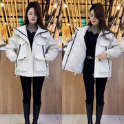 韩版时尚加绒加厚连帽工装外套女2024年冬季保暖休闲潮流棉衣