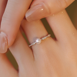赛赛莉安天然淡水珍珠s925纯银戒指，简约轻奢气质可调节可调节小众