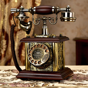 新实木欧式仿古电话机旋转拨盘家用固定电话复古机械铃办公座机品