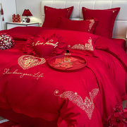全棉纯棉结婚婚庆四六件套大红色被套床单床盖款新婚床上用品十4
