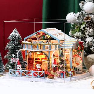 趣益雅diy小屋圣诞雪夜，创意圣诞节男女情人，礼物玩具拼装房子模型