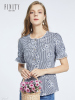 菲妮迪2020秋装时尚短袖圆领衬衫设计感小众绣花格子套头上衣