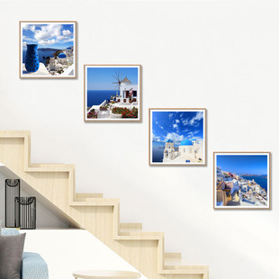 楼梯间装饰画现代简约地中海，风格风景卧室床头客厅，沙发背景墙壁画