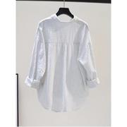 竖条纹天丝棉衬衫女款2023韩版文艺，范气质(范气质)小清新防晒衬衣外套