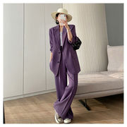 懂点紫色西装外套女2024初春版时瘦气质长袖两件套装潮