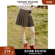 teenieweenie小熊奥莱春装复古时尚格纹拼接百褶裙，半身裙子a字裙