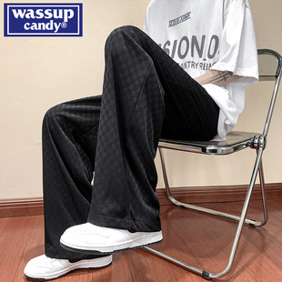 WASSUP CANDY棋盘格冰丝垂感西裤男夏季薄款休闲裤宽松潮牌长裤子