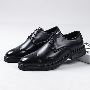 男式正装商务休闲皮鞋2023英伦风黑色尖头皮鞋1238-W