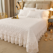 简约白色床单单件韩版蕾丝花边床裙床罩四件套加厚夹棉床盖三件套